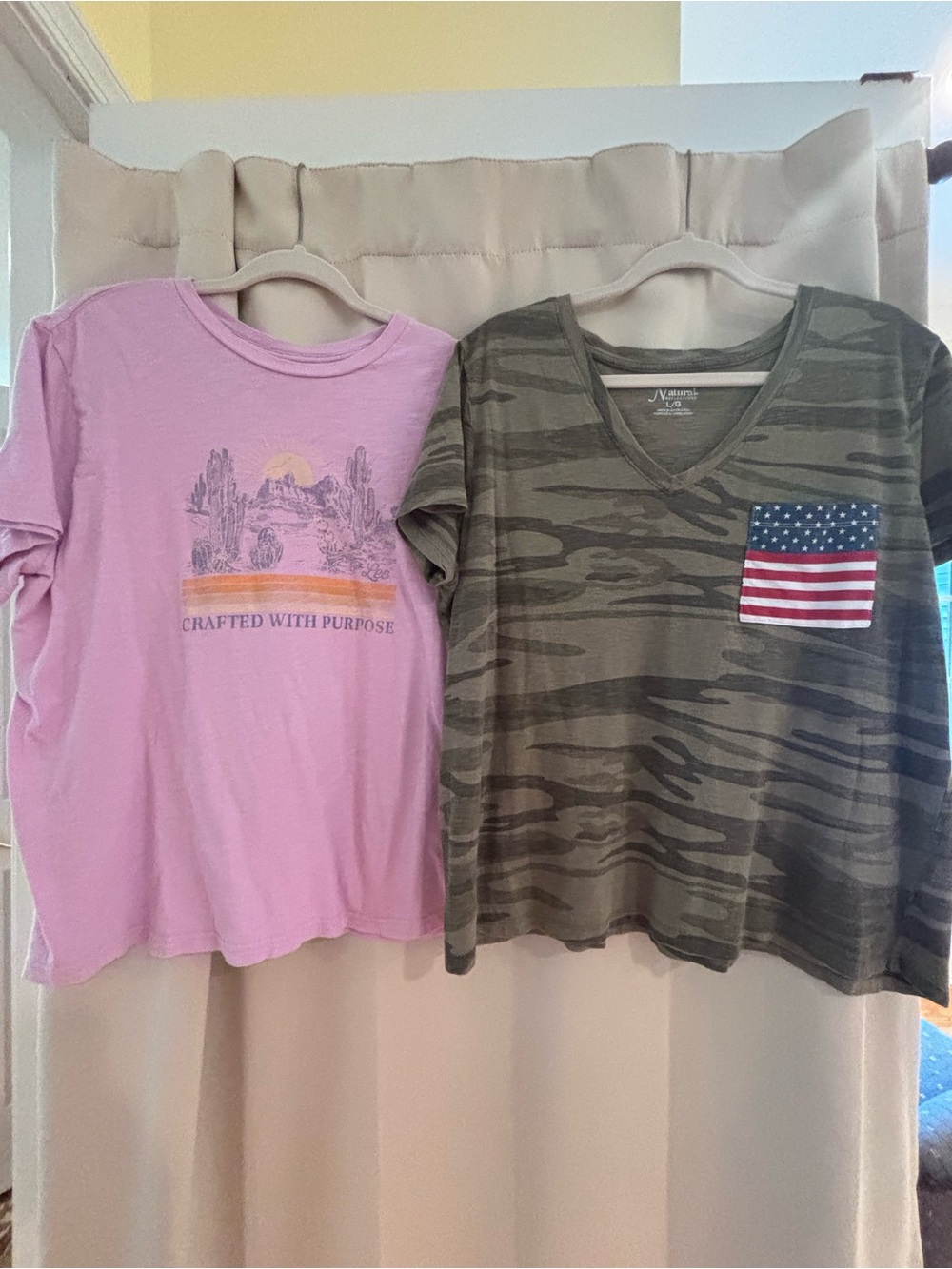 Natural Reflections Women’s Olive Camo V-Neck Tee with Flag Pocket